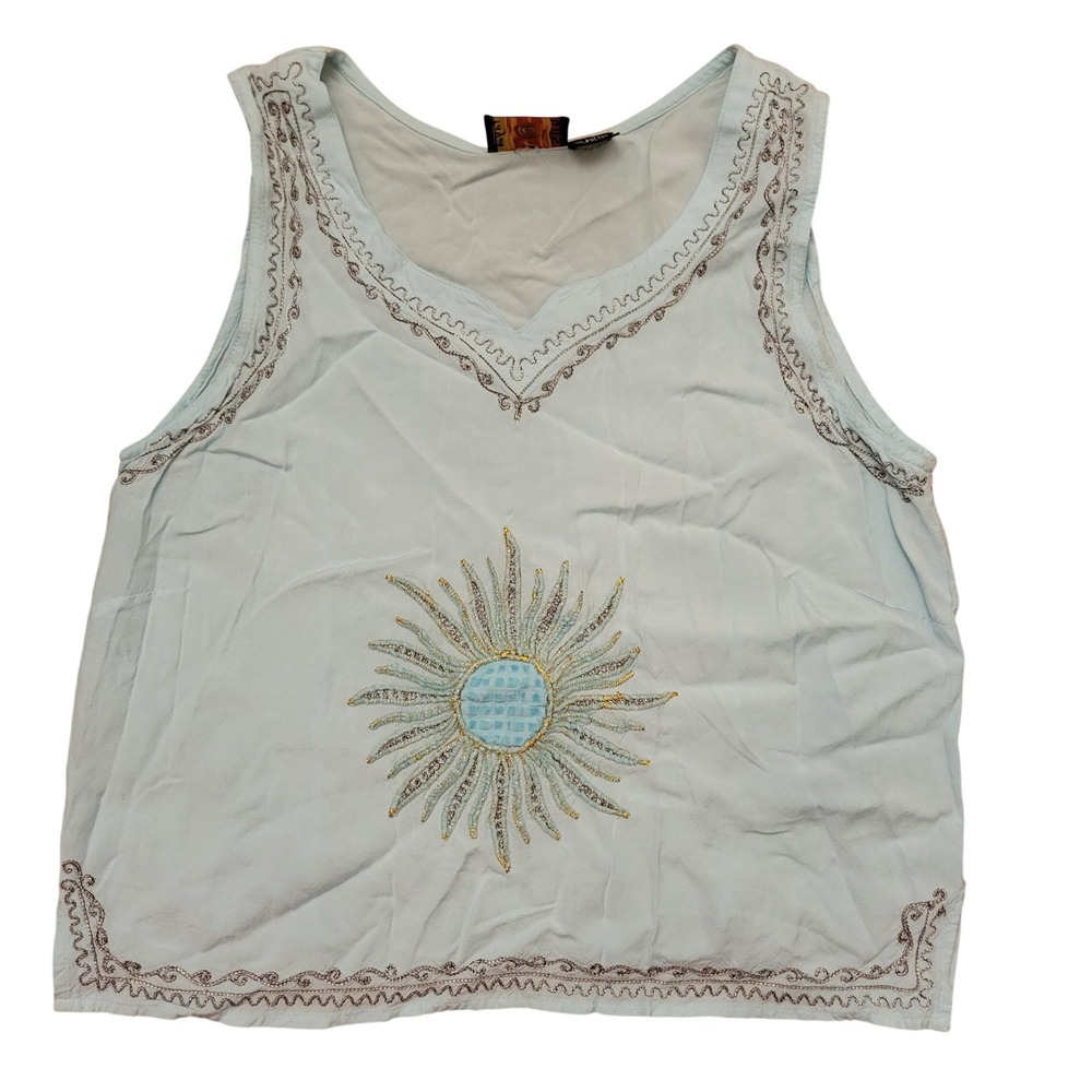 Raya Sun L Tank Top Light Blue Embroidered Boho Beach Cruise Boho Hippie Mod